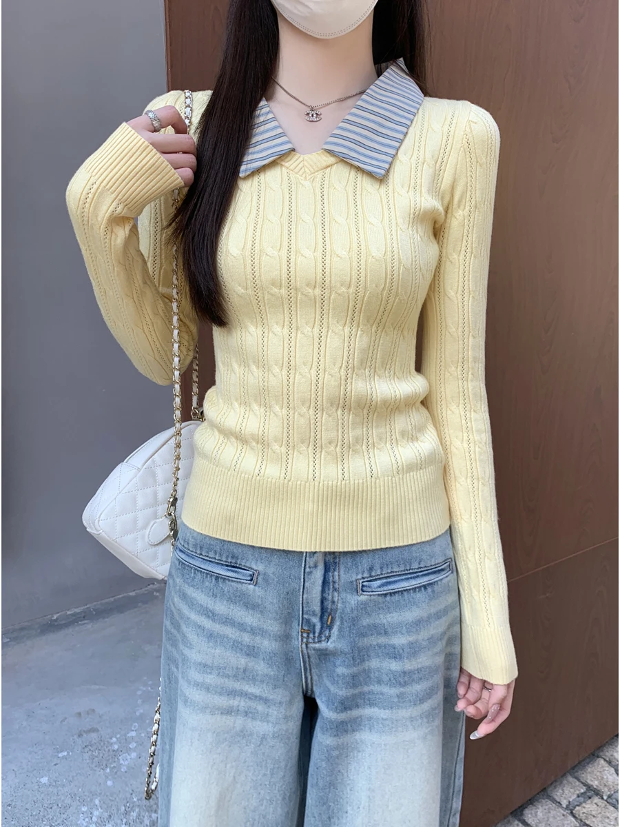 

Французский вязаный свитер с длинными рукавами для женщин, облегающий, для ношения под одеждой, модный, с бахромой, из мягкой хлопковой смеси