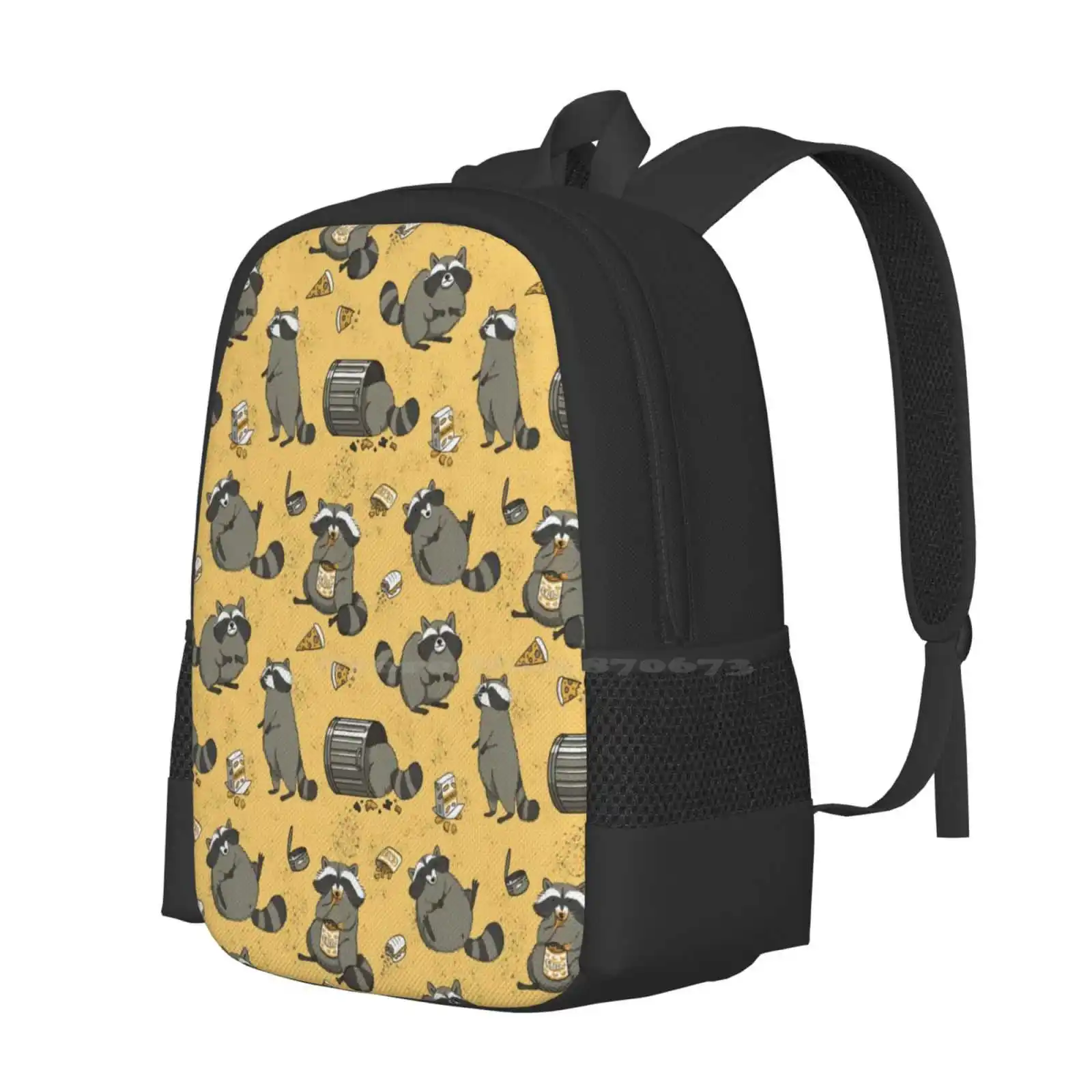 Rascally Raccoons Hot Sale Backpack Fashion Bags Raccoons Nature Animals Cute Pattern Illustrated Yellow Black Grey Fat Chubby