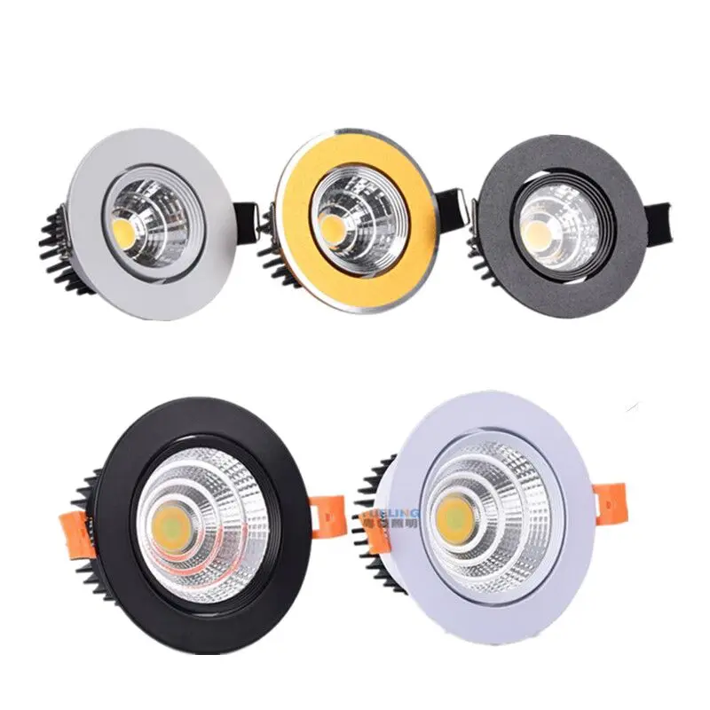 Dimmable LED COB Spotlight Ceiling Lamp AC85-265V 3W 5W 7W 9W 12W 15W Aluminum Recessed Downlights Round Panel Light