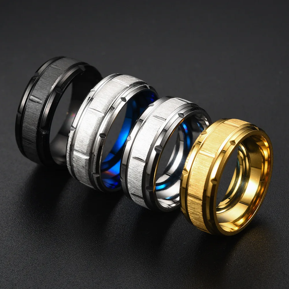 Modern 8mm Wide Stainless Steel Rings For Men Brick Pattern Groove Engagement Rings Wedding Band Fashion Fine Jewelry Halloween