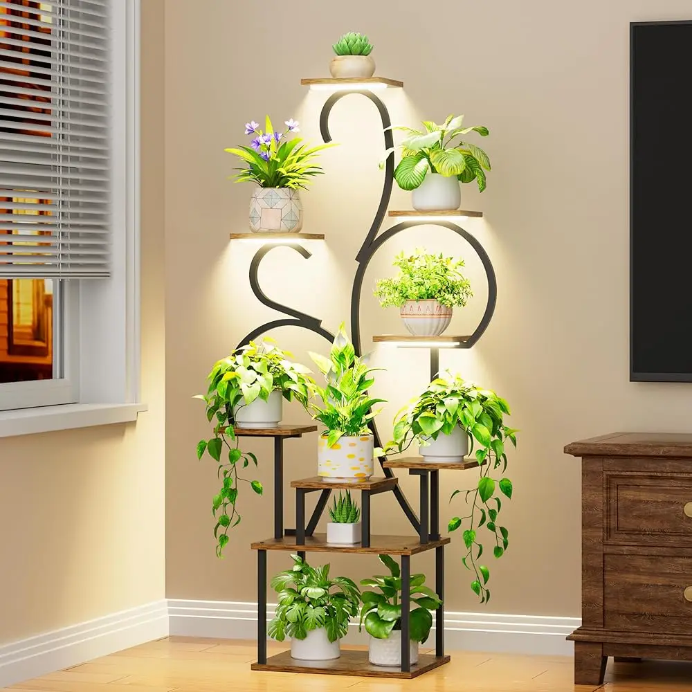 

Plant Stand Indoor With Grow Lights, 55"" Tall Corner Plant Shelf, 9 Tiered Grow Light Shelf, Metal Indoor Lighted Plant Stand