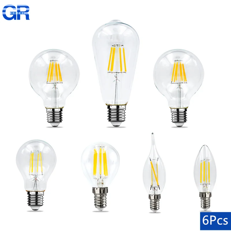 

6pcs E27 E14 LED Light Bulb 2W 4W 6W 8W AC220V Lampada Led C35 A60 ST64 G80 G95 Bombilla Spotlight Lighting Cold/Warm White Lamp