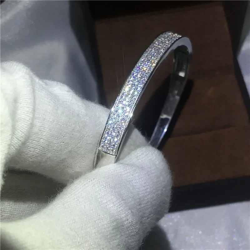 Trendy Pave Lab Diamond Bangle Tibetan SilverColor Party Engagement bangles Bracelets for women Bridal Charm wedding accessaries