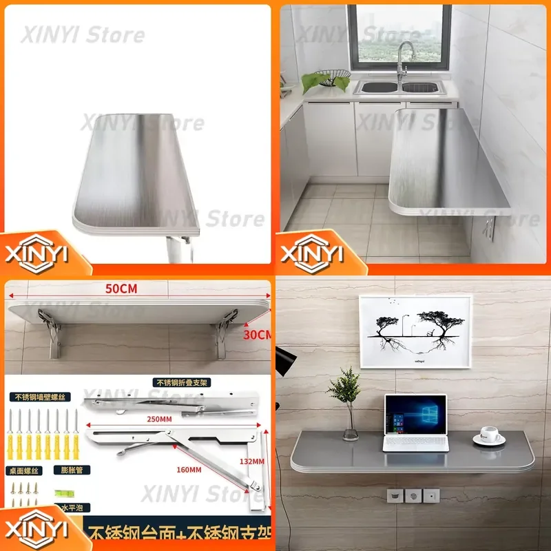304 Stainless Steel Folding Table for Wall Mounted Kitchen Dining Table Invisible Workbench Home Use Space Saving Foldable