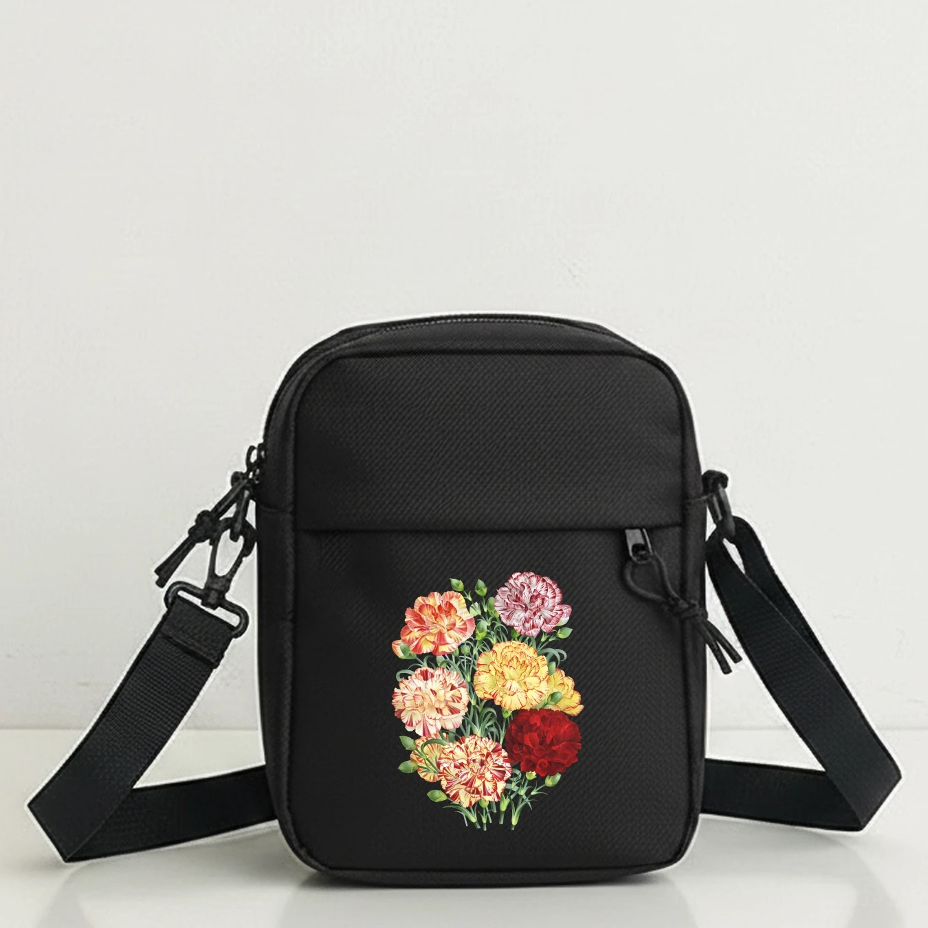 Retro Floral Mini Shoulder Bag 2D Printed Crossbody for Phone and Wallet, Adjustable Strap, Zipper Purse for Travel Date Party