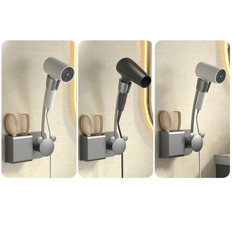 Hair Dryer Holder No Hand-held Hair Dryer Storage Rack Wall Mounted No Punching Bathroom Storage Rack Household Items