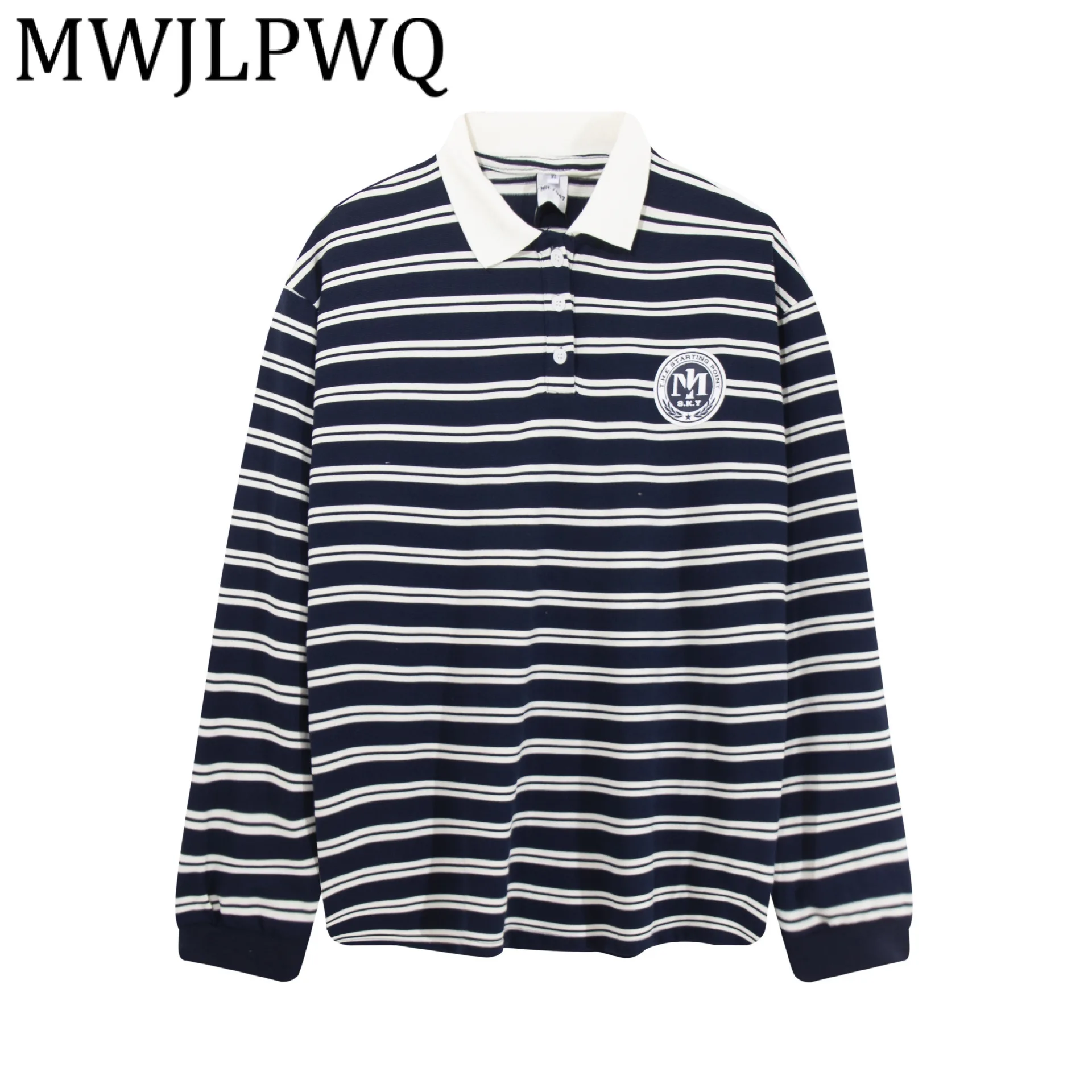 

MWJLPWQ Modish American Style Versatile Striped T-Shirt Men's High Street Long Sleeve Simple Loose Casual Tops 2025 Autumn 21596