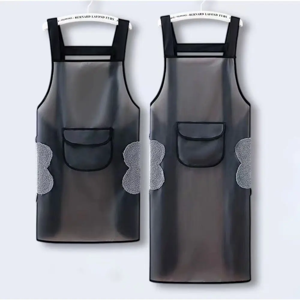Fashion PVC Kitchen Apron Waterproof Transparent Black Work Apron Oil Resistant Dirt-Proof Cleaning Aprons