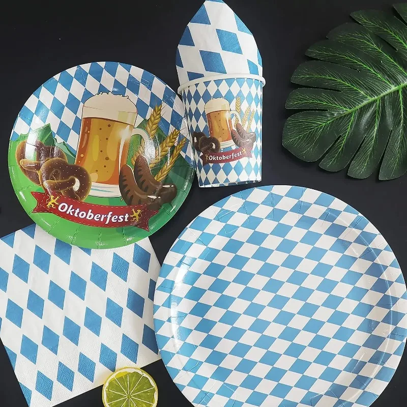 Bavarian Oktoberfest Tablecloths Indoor Outdoor Party Decoration Blue Striped Banners Pennants Decoration