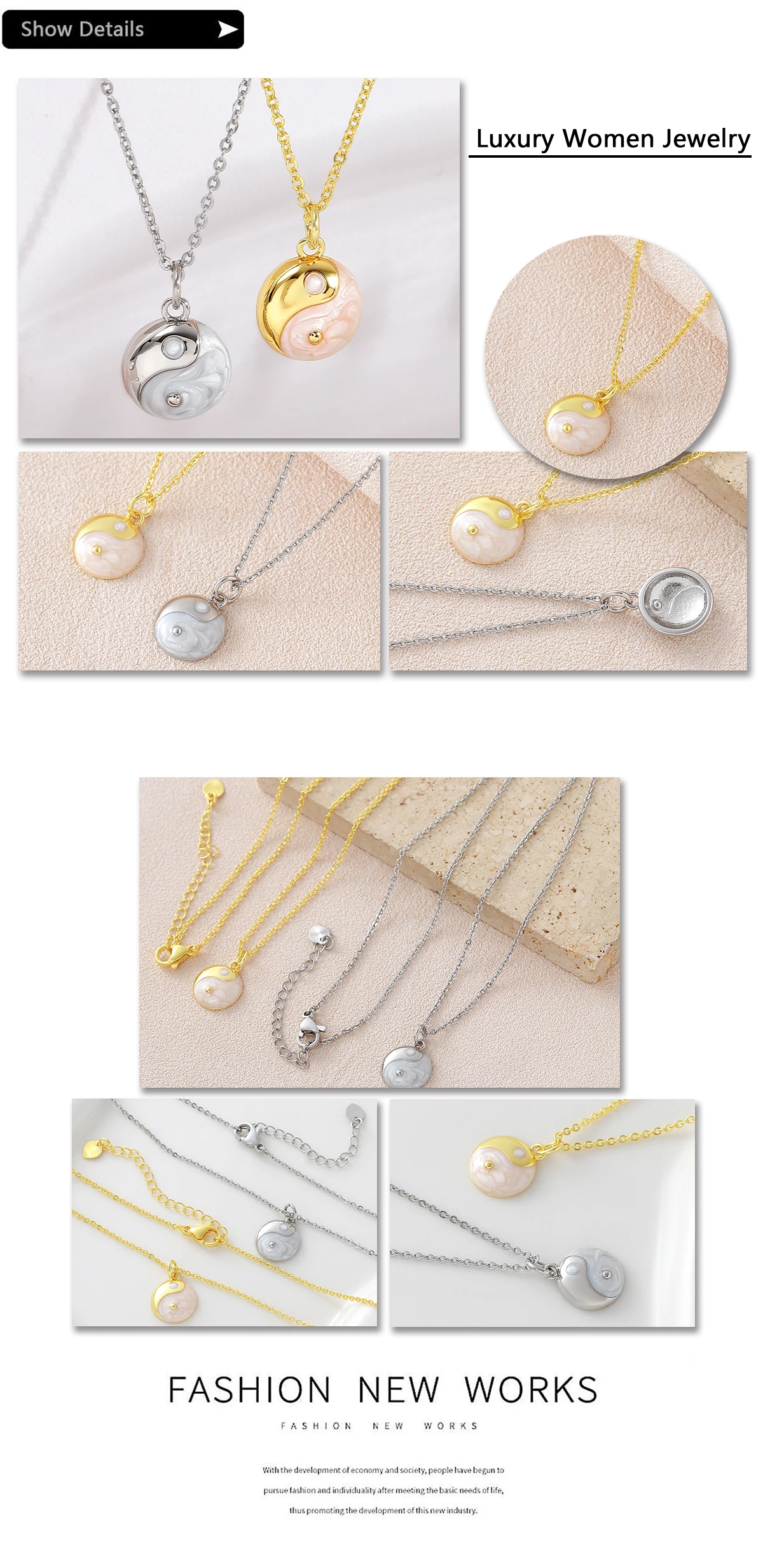 MHS.SUN Drip Oil Taichi Eight Diagrams Anhänger-Halsketten für Damen und Herren, Punk-Stil, Gold/Silberfarben, Choker, Party-Schmuck, Geschenke – Detail 16