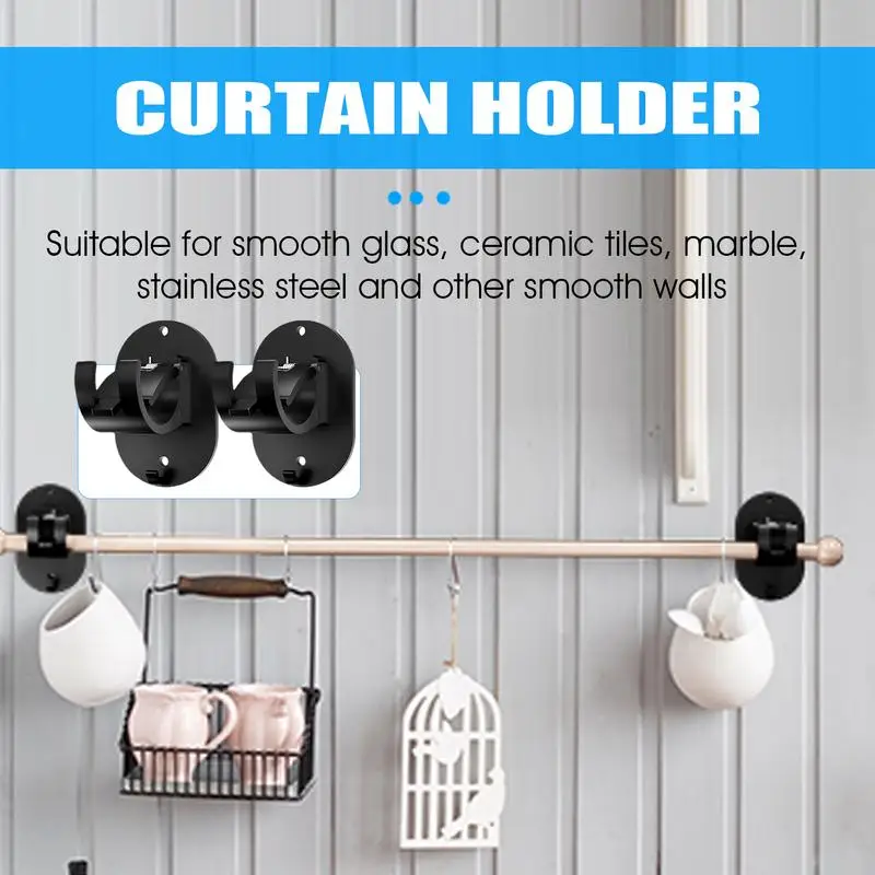 Curtains Rod Holders Brackets No Drilling Curtains Rod Hook Holder Brackets Self-Adhesive Curtains Holder Rod Holder Hooks