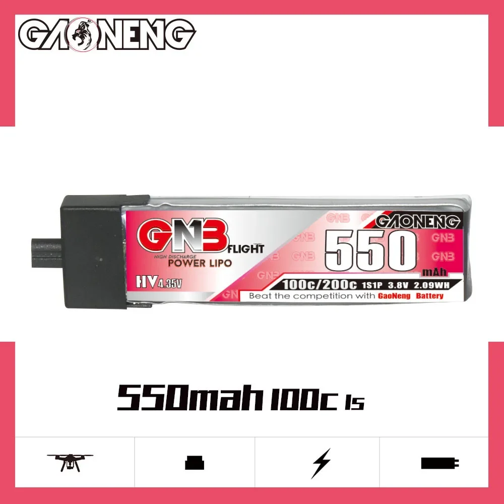 

GAONENG GNB 550mAh HV 1S 100C 200C 3.8V Plastic Head A30 LiPo Battery Yinywhoop Tiny7 PowerWhoop Cockroach Quadcopter