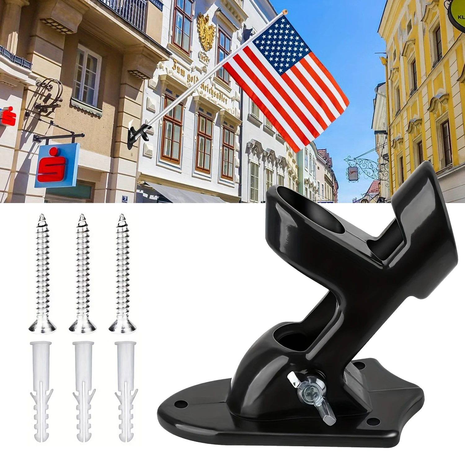 Wall Flagpole Metal Wall Mounting Flag Pole Black Holder Flagpole Bracket For Flags Diameter Windsock Base Practical