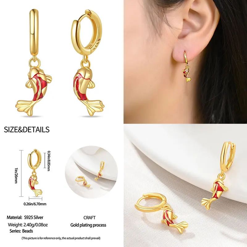100% 925 Silver Gold Koi Ladybug Butterfly Ladies Earrings DIY Jewelry Making For Women Gift