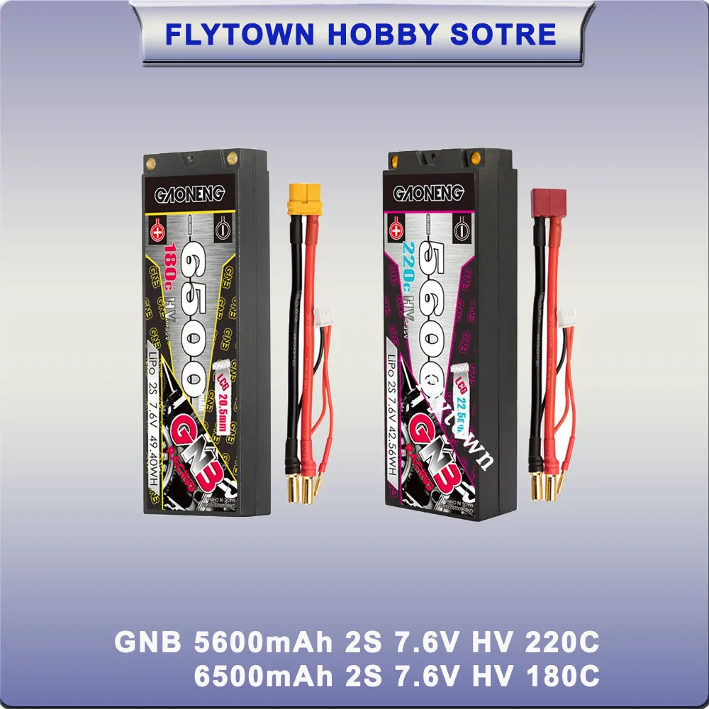 

GAONENG GNB 5600mAh 2S 7.6V HV 220C/6500mAh 2S 7.6V HV 180C LCG 5mm Bullet Hardcase LiPo Battery For 1/10 1:10 Scale RC Car