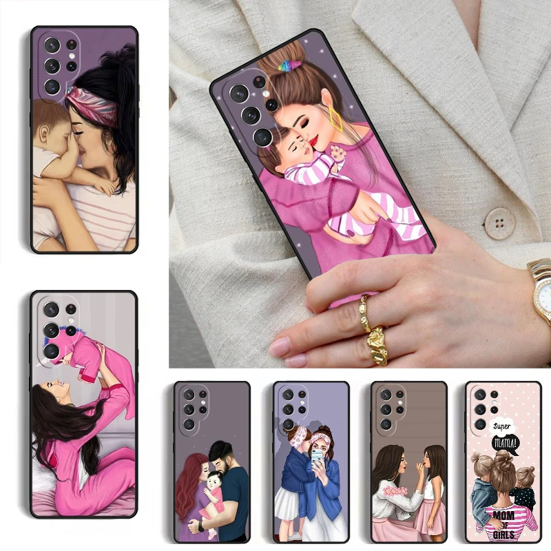 Super Dad Mom Baby Girl Twin Phone Case for Samsung Galaxy S26 S25 Ultra S24 S23 S22 S21 Plus Note 10 Bumper Cover