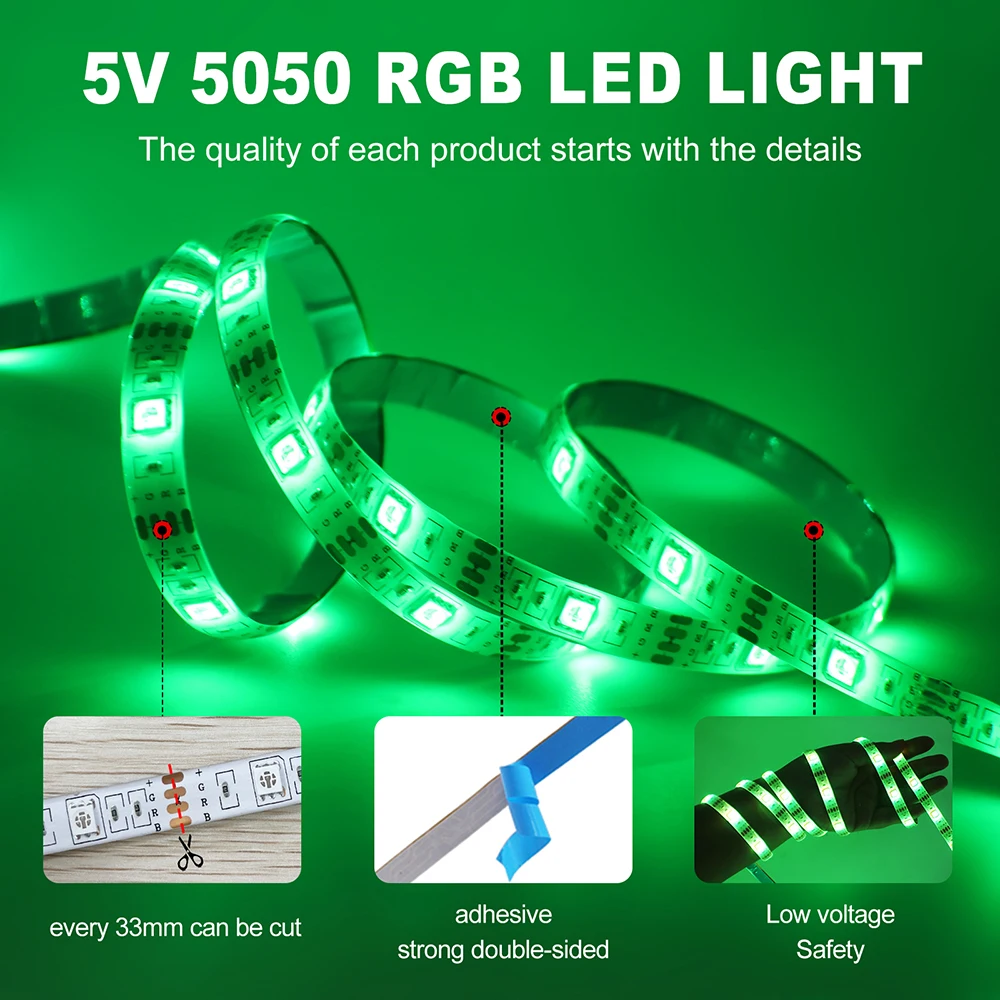 5V USB LED Strip Light RGB 5050 Bluetooth APP 3key Controller 24key 44key Remote Control 30LED/M Flexible Tape Gaming Room Decor