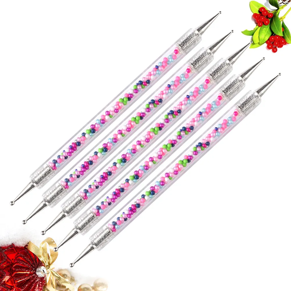 

5Pcs Dual Tip Nail Art Pen for Rhinestones Dotting Fine Lines Professional Grade Acrylic Material Lightweight Easy Grip Nail Art