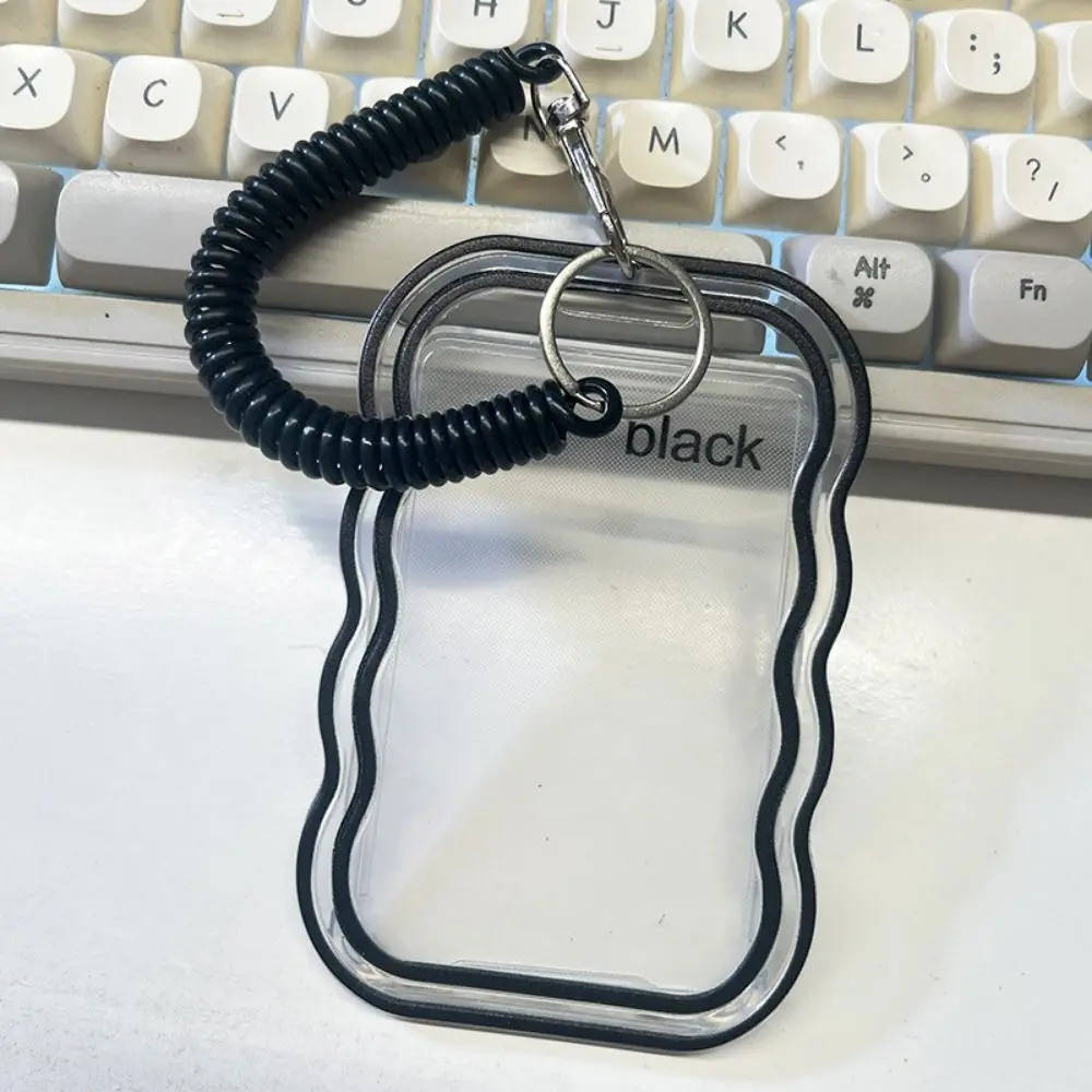 Soft Silicone Kpop Photocard Holder Spring Rope With Star Keychain Transparent Card Holder Sliding Cover Photo Display Holder