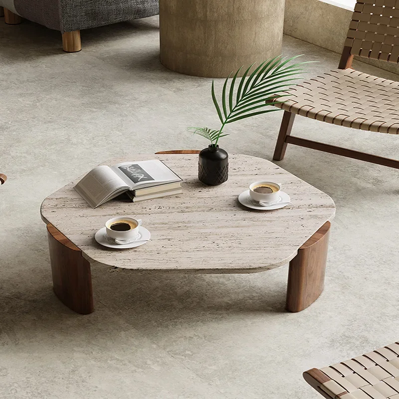 Marble creative light luxury travertine coffee table small apartment home living room solid wood small coffee table modern and s