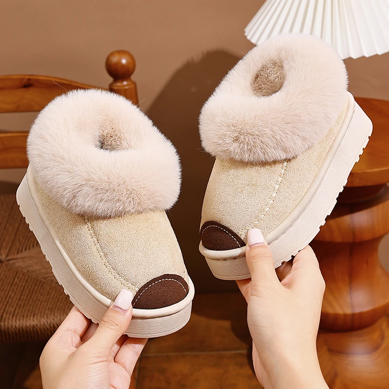 

Winter Warm Plush Slippers for Women, Faux Fur Lined Indoor Outdoor Slippers with Non-Slip Sole, Cozy Memory Foam House Shoes
