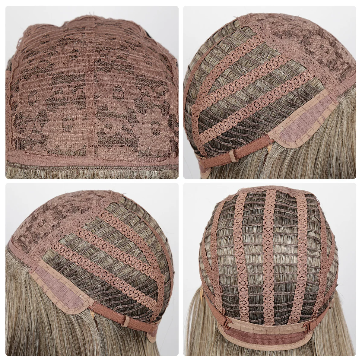 女性用ロングストレートウィッグ アッシュシルバー ブラウンマット合成毛 グルーレスレースウィッグ 高温ファイバー デイリーパーティー用