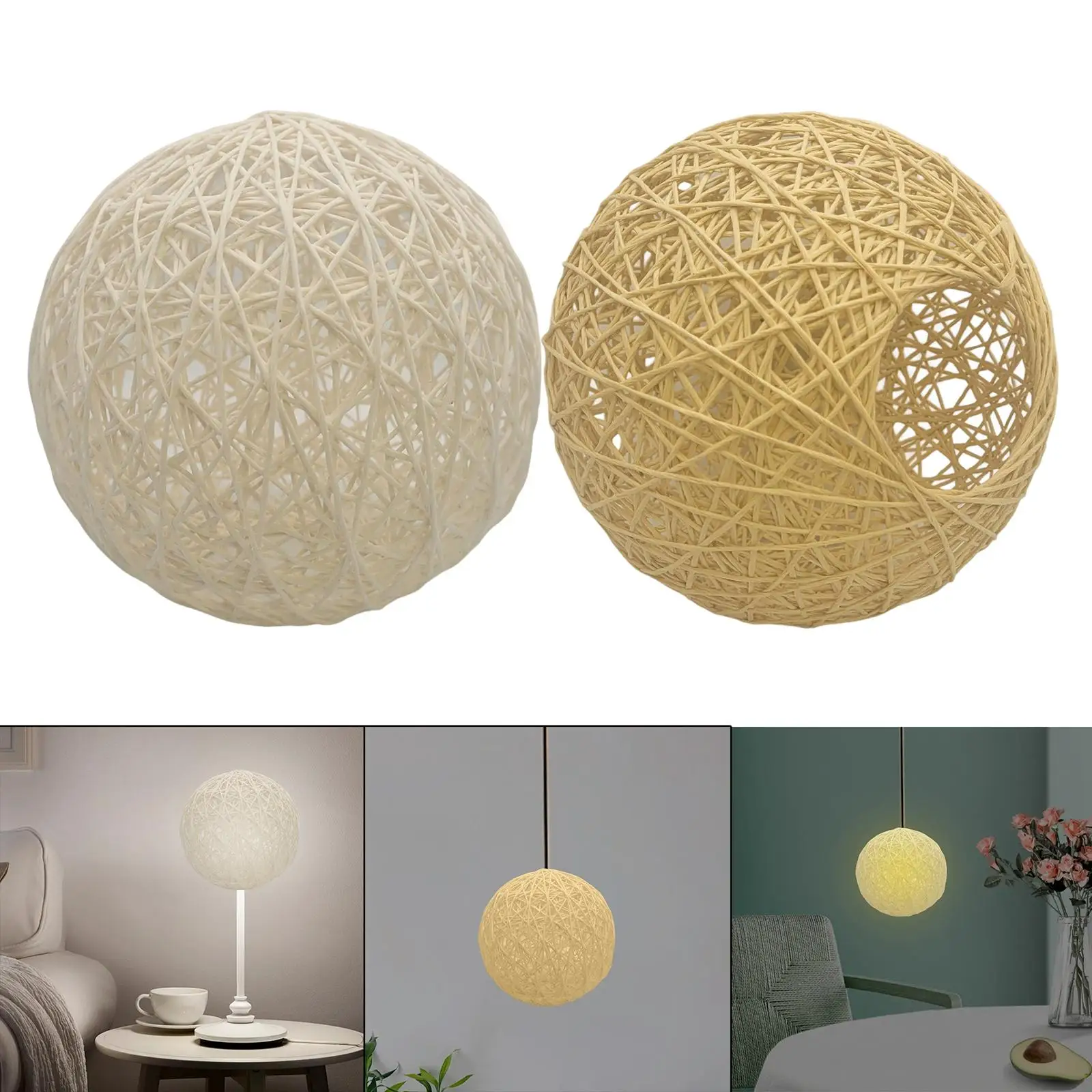 Hand Woven Pendant Light Shade Rustic Lamp Shade Lamp Cover Rattan Ball Lampshade for Bar