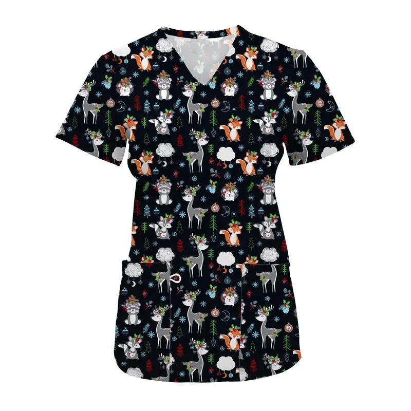 Printed Short SleeveVWomen's Medical Workwear for Nurses, Dental Clinic Nurse Uniform with Pockets, Clinical WorkwearTShirt