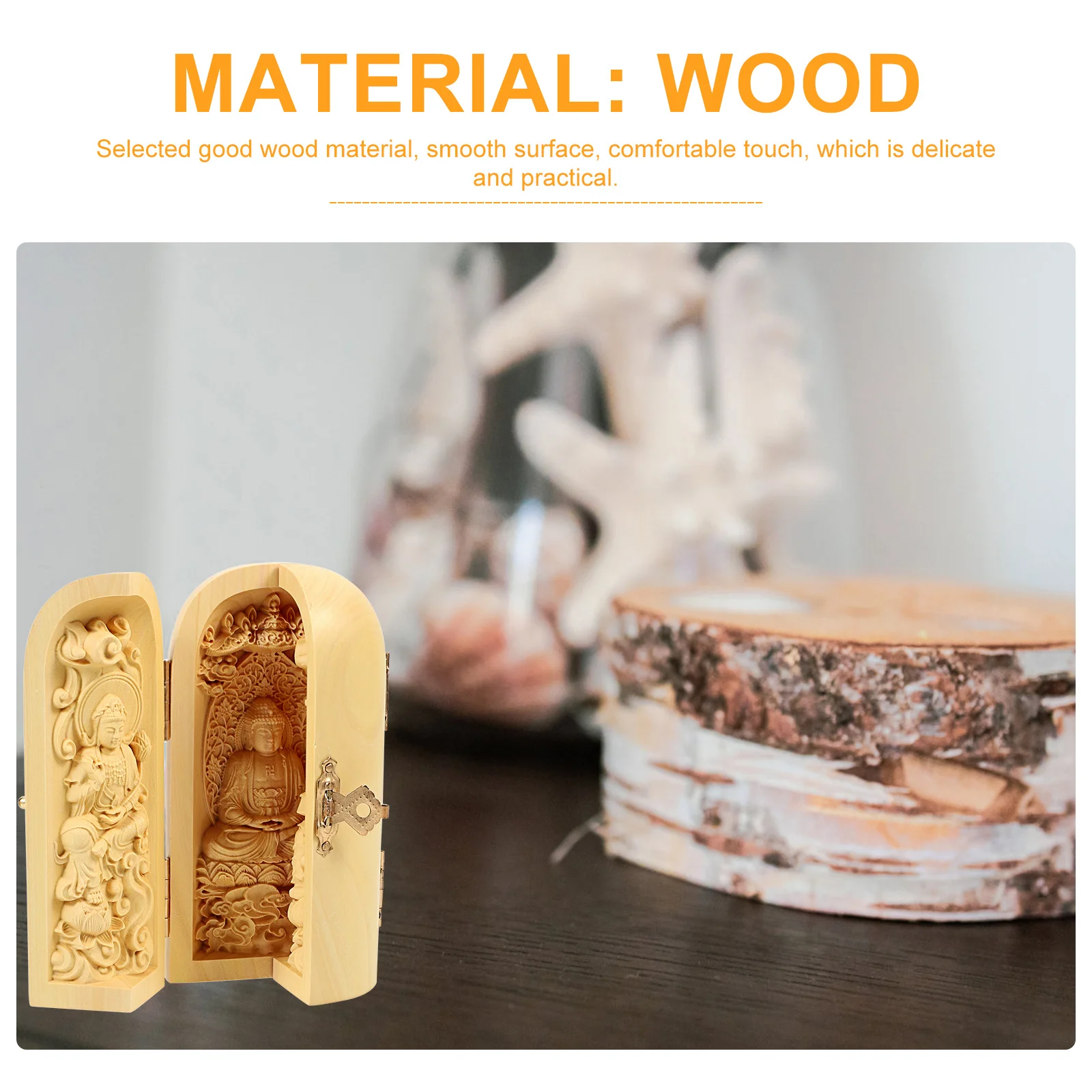 

Wood Buddha Decor Small Desktop Retro Buddhist Sculpture Home Zen Ornament Woodcraft Statue for Indoor Outdoor