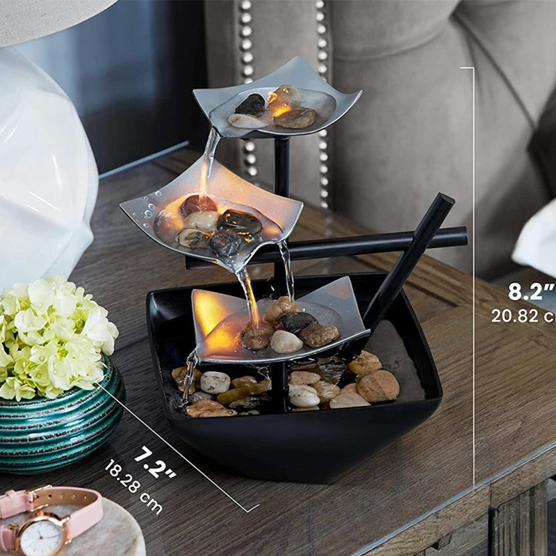 Mini Fuente Zen de Escritorio - Cascada LED Relajante para Oficina, Sala de Yoga y Decoración Feng Shui
