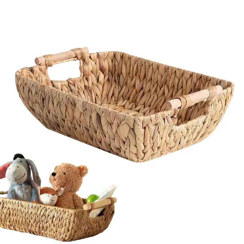 

Hyacinth Baskets Woven Towel Basket Rectangle Small Woven Wicker Baskets With Handles Decorative Woven Room Table Storage Basket