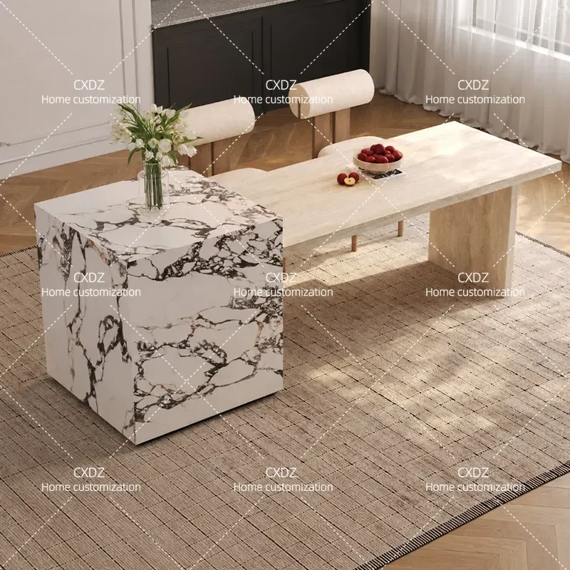 Cream Light Luxury Simple Rock Slab Island Dining Table Integrated Household Retractable Open Kitchen Oven Dining Table