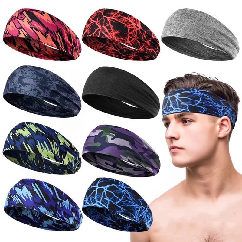 Alta elástica dos homens esportes sweatband bandana impressão ginásio correndo tênis headwrap respirável esportes ao ar livre bandana yoga faixa de cabelo