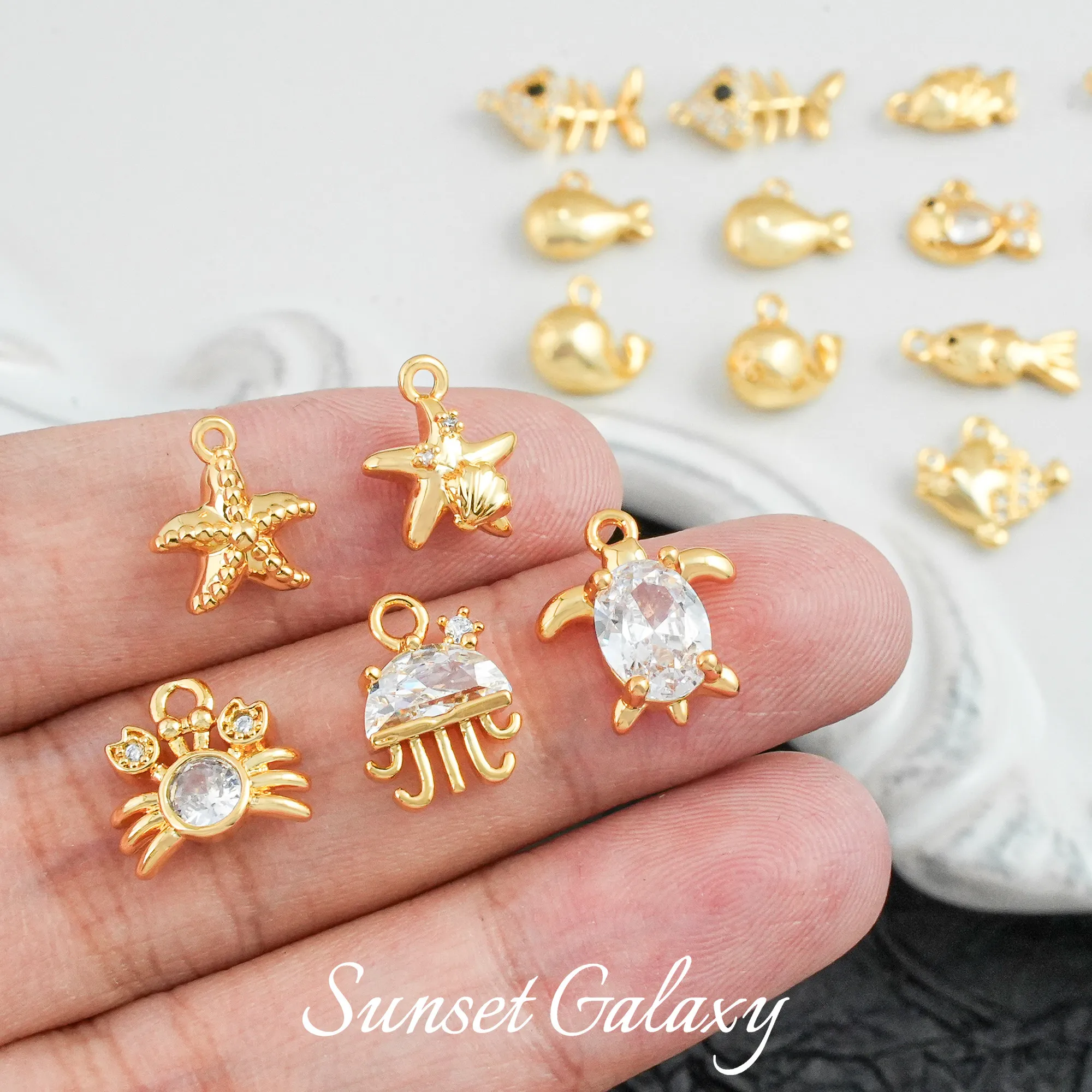 [Ocean] 18k Gold Animal Pendant Small Fish Seahorse Handmade DIY Beaded Material Bracelet Necklace Earrings Accessories