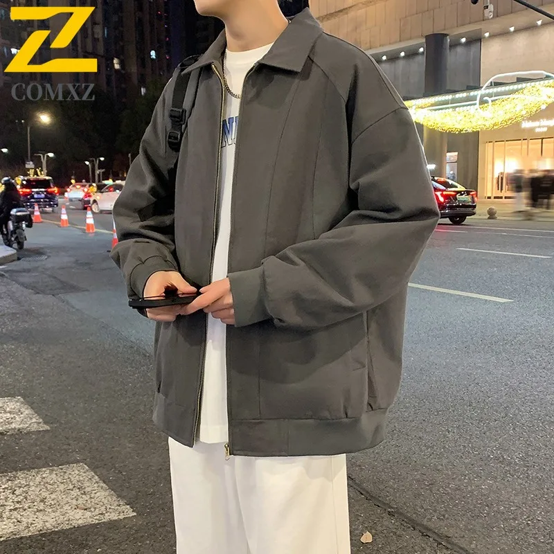 

COMXZ Мужская куртка повседневная свободная легкая ветрозащитная куртка для путешествий, прогулок, уличная стильная куртка с воротником-стойкой, уличная верхняя одежда