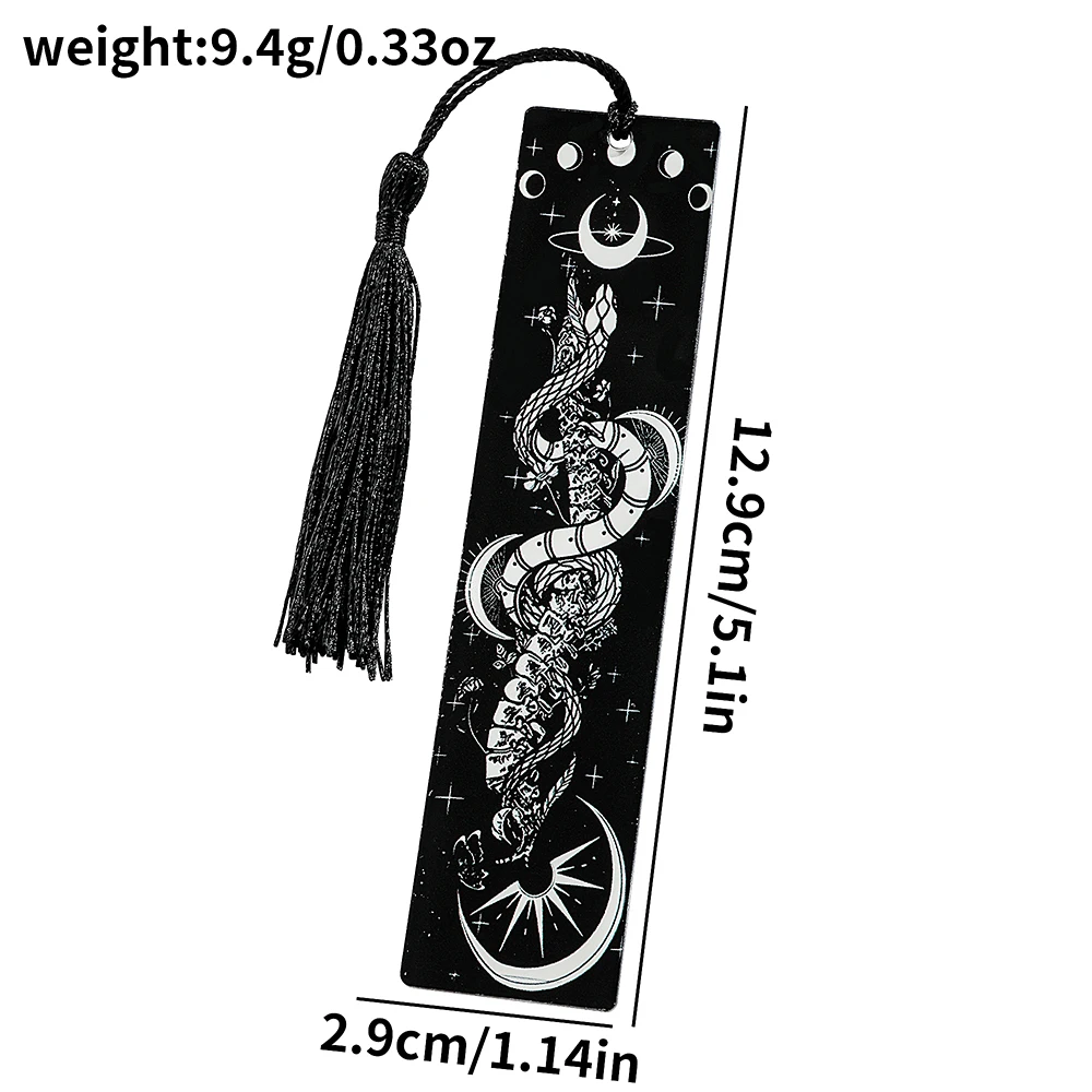 Black Snake Pattern Acrylic Bookmark Black Tassel Horror Atmosphere Book Page Decoration for Horror Fans Collections