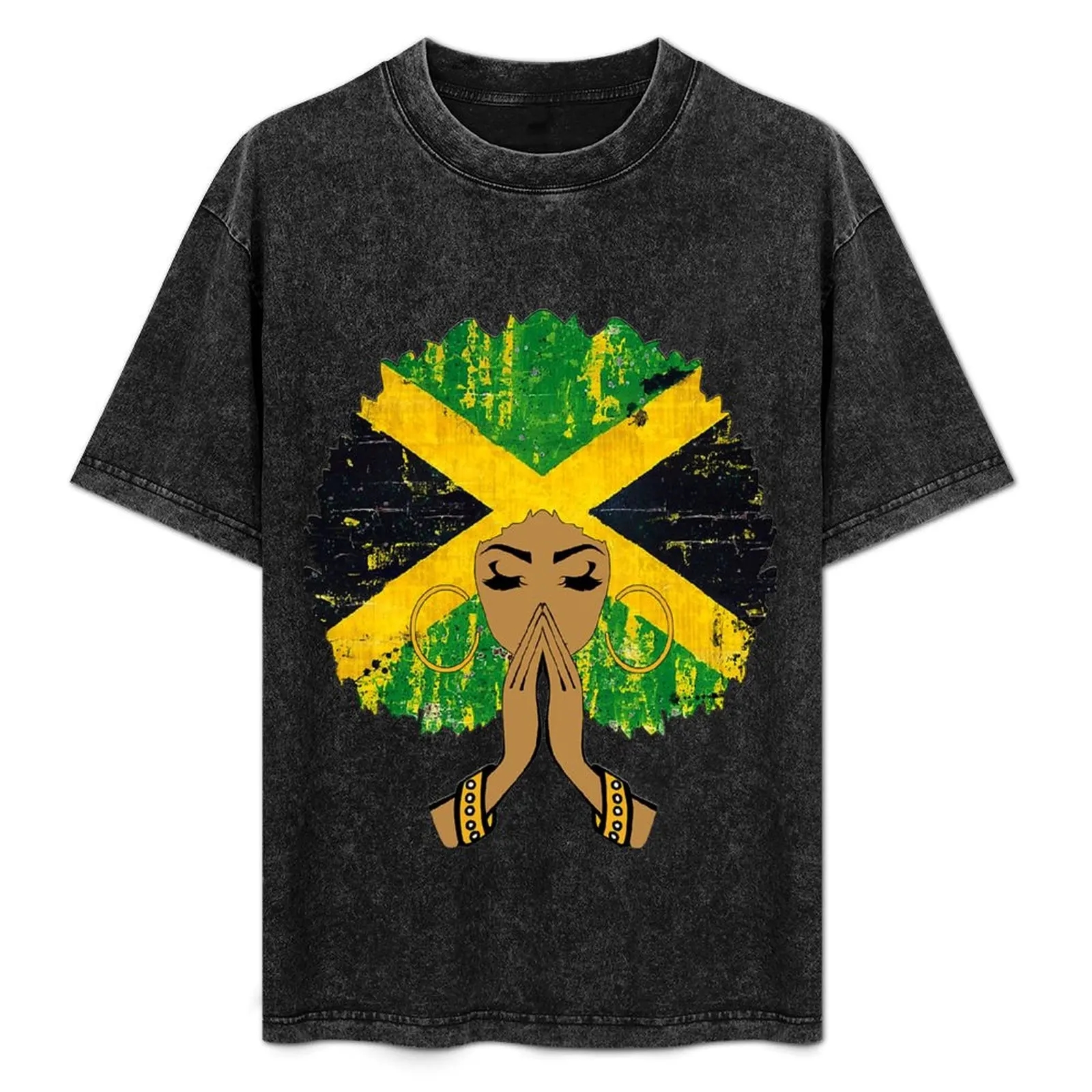 

Jamaican Flag Black Woman Melanin Queen Afro T-Shirt Casual Simple Design Short Sleeve Shirt