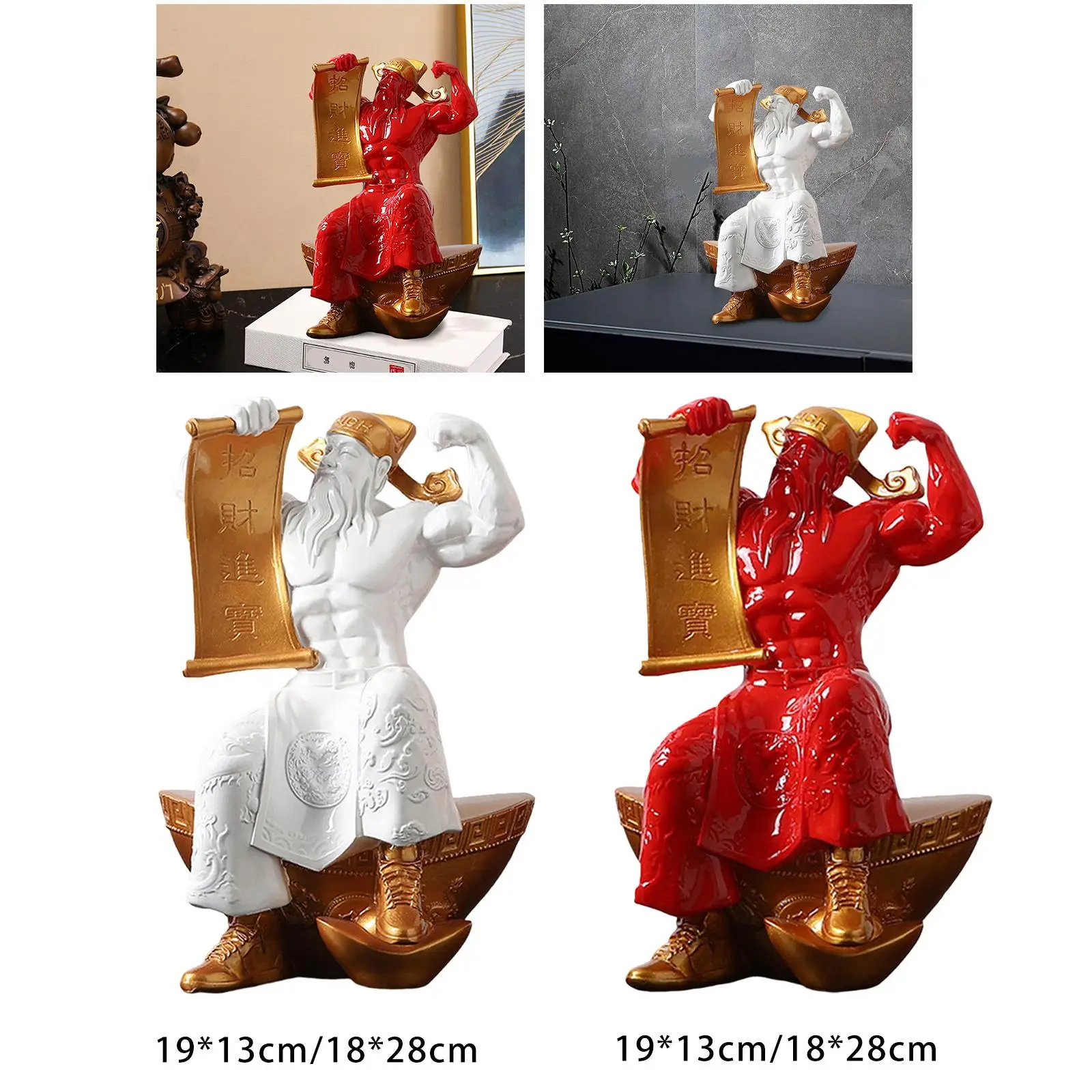 Resin Cai Shen Statue Ornament Craft Sculpture Figurine God of Wealth Statue for