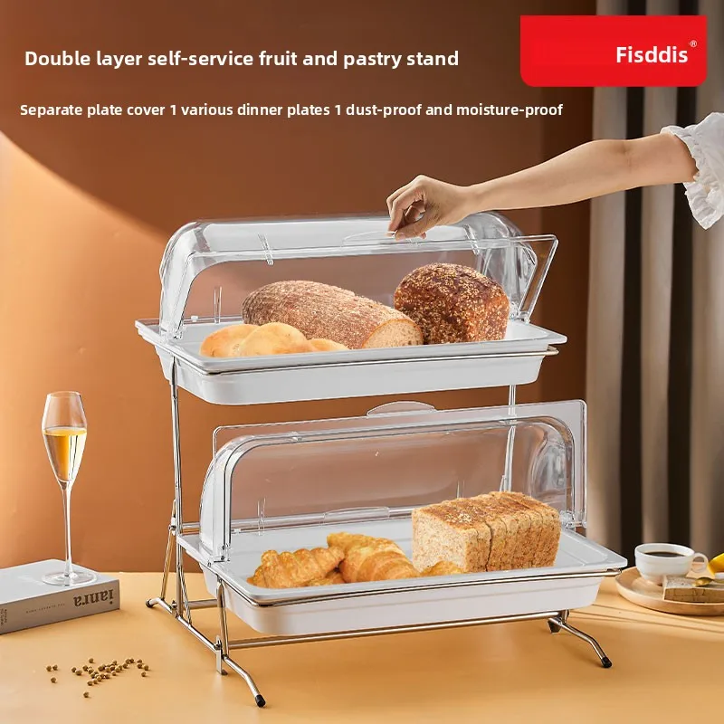 ZML Buffet Display Rack Rattan Bread Basket Fruit Bowl with Lid Dessert Table