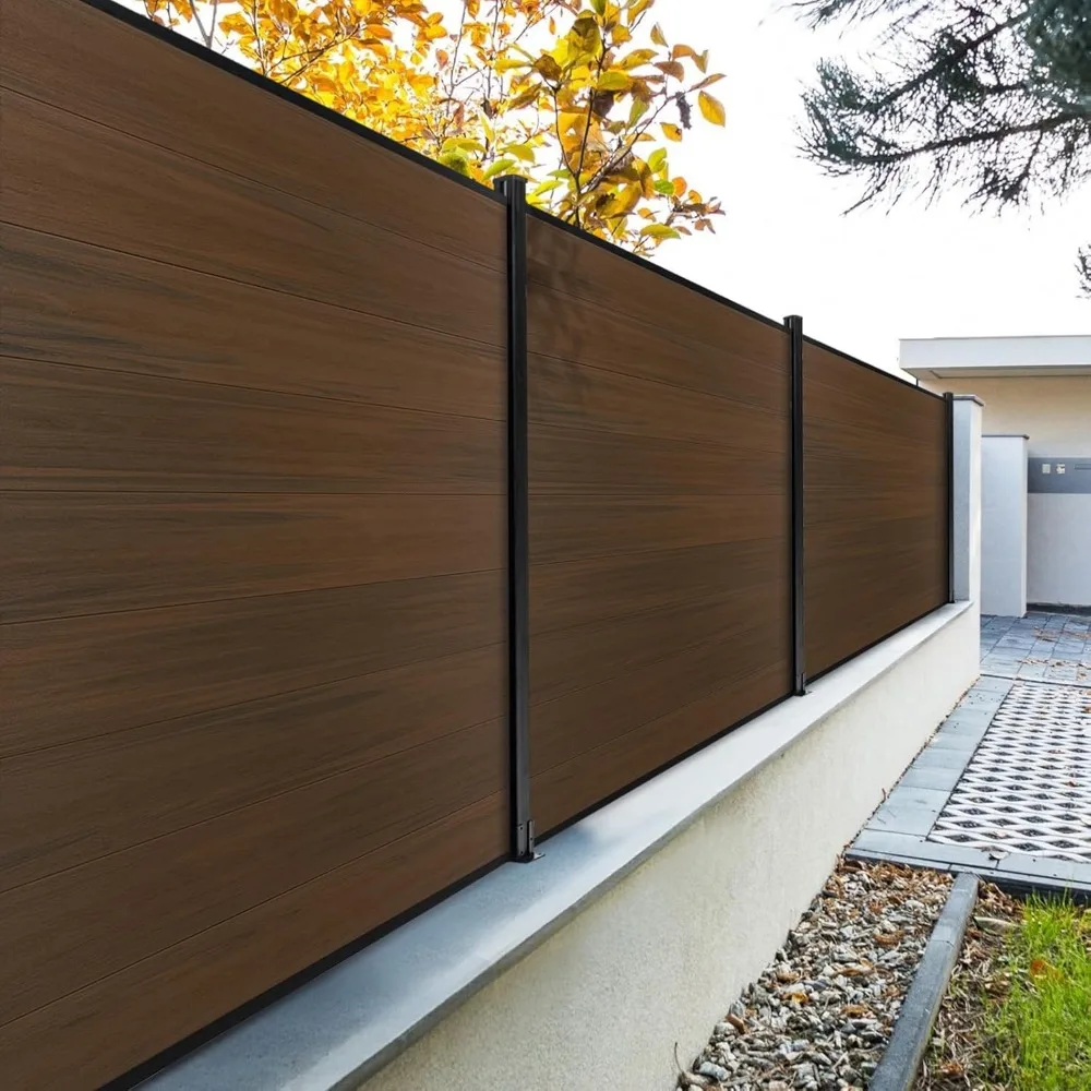 Valla de privacidad para jardín de 6 pies × 6 pies, Panel de valla compuesta de plástico y madera para exteriores, pantalla impermeable sin excavación ajustable resistente a la intemperie, Co