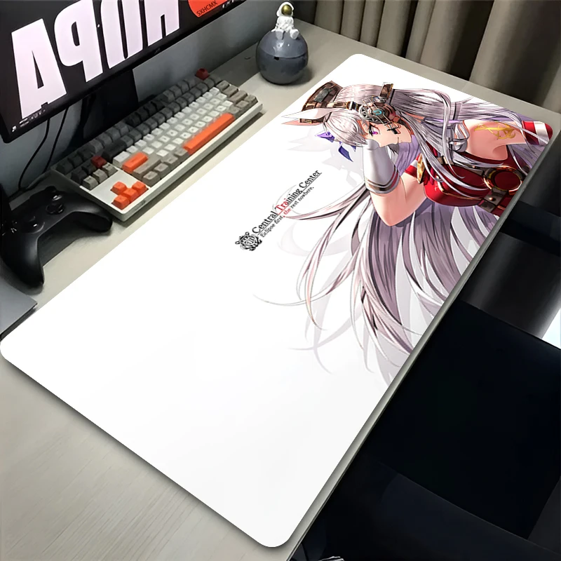 Stitched Edges Gaming Mouse Pad, Elegant Pretty Derby Gold Ship Anime Girl Art Print, Non-slip Desk Mat for PC Gamer