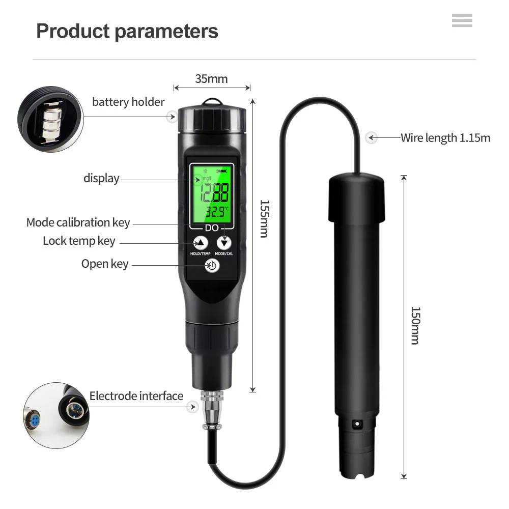 Home Digital Dissolved Oxygen Meter Bluetooth Compatible APP data synchronization Hydroponics Pool Aquarium Lab drinking water