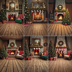 MOON.QG Christmas Photocall Photography Backdrop 2024 Xmas Fireplace Tree Photo Studio Background Children Photographic Props