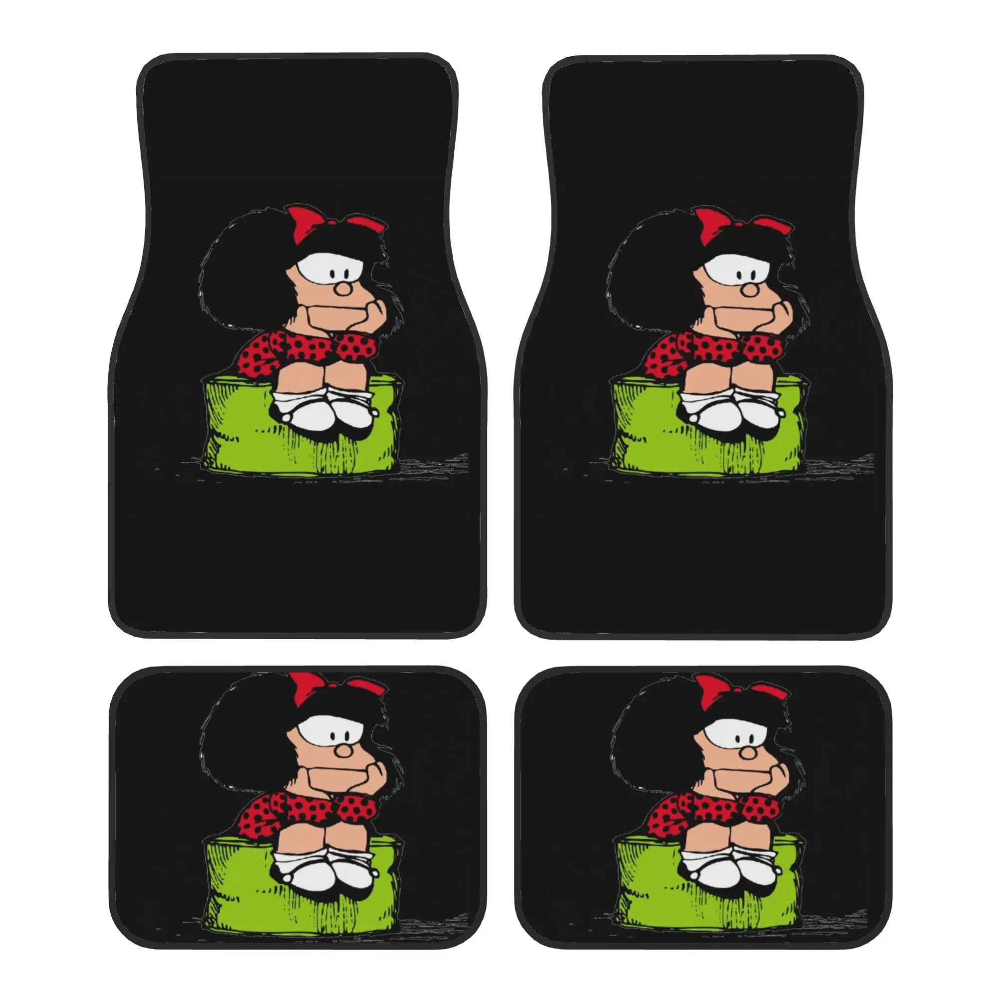 

Mafalda Thinking 4PCS Crystal Velvet Car Floor Mats Set Universal Front Rear Foot Mats Quino Comic Cartoon Car Protection Mat