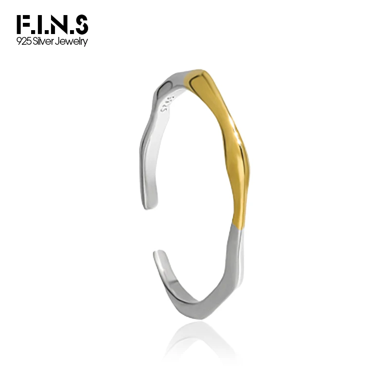 F.I.N.S Original S925 Sterling Silver Gold Irregular Line Open Thin Rings Woman Minimalist Stackable Resizable Finger Fine Jewel