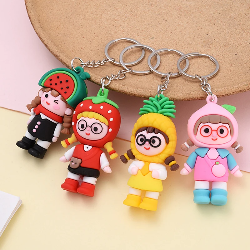 Cartoon Fruit Girl Keychain Cute Watermelon Strawberry Peach Girl Doll Bag Pendant Activities Gifts