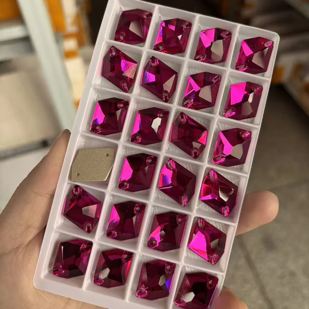 PUBRILEX Fuchsia Strasssteine zum Aufnähen, Glas, flache Rückseite, DIY-Nähzubehör, Kristallsteine zum Nähen für Taschen- und Kleidungsdekoration – Detail 2