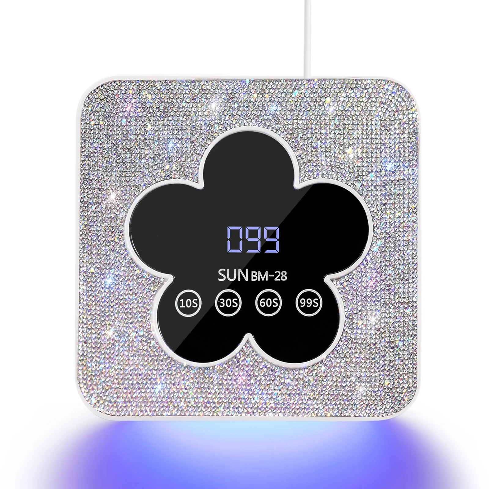 Rhinestone UV LED Nail Lamp 21LEDs Flower LCD 4 Timer USB-C Auto Sensor Gel Nail Dryer for Home Manicure