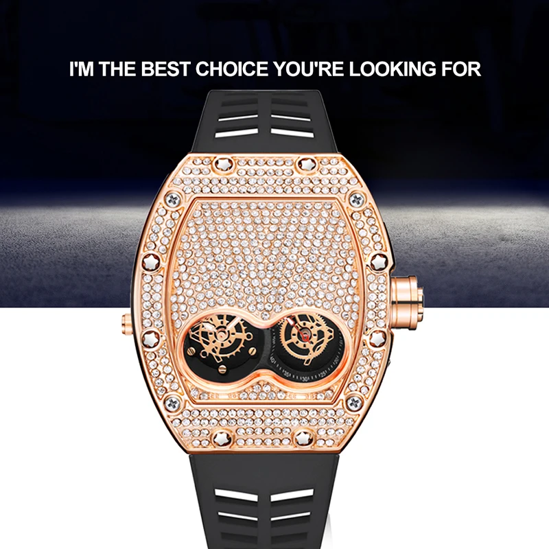 PINTIME Fashion High Quality Luxury Fashion Sport Watch Diamond Watch Bling-ed Iced Out Case For Men Business Silicone Watch