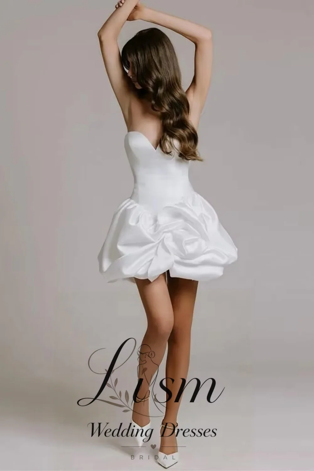 Lism Puffy Sweetheart Wedding Dresses Short Length Bridal Evening Dress White Satin Graceful Homecoming Dresses 2026 Customized